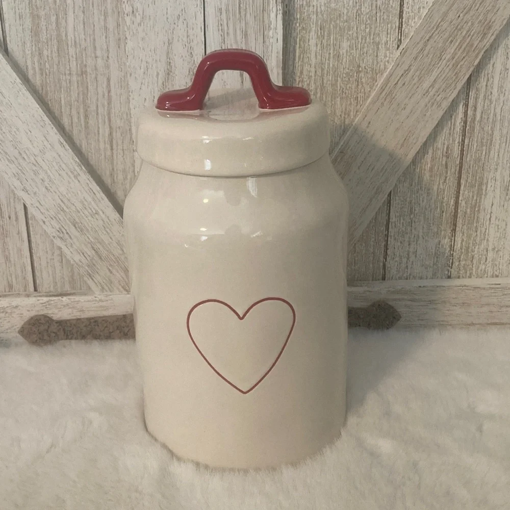 Rae Dunn Ceramic Jar with Red Heart